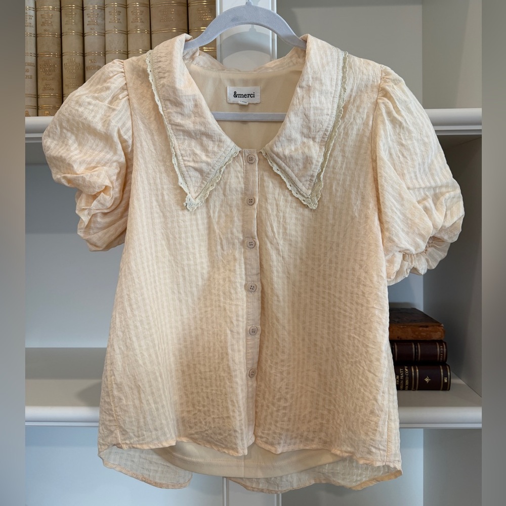 Buttercream Button-Up Blouse with Puff sleeves